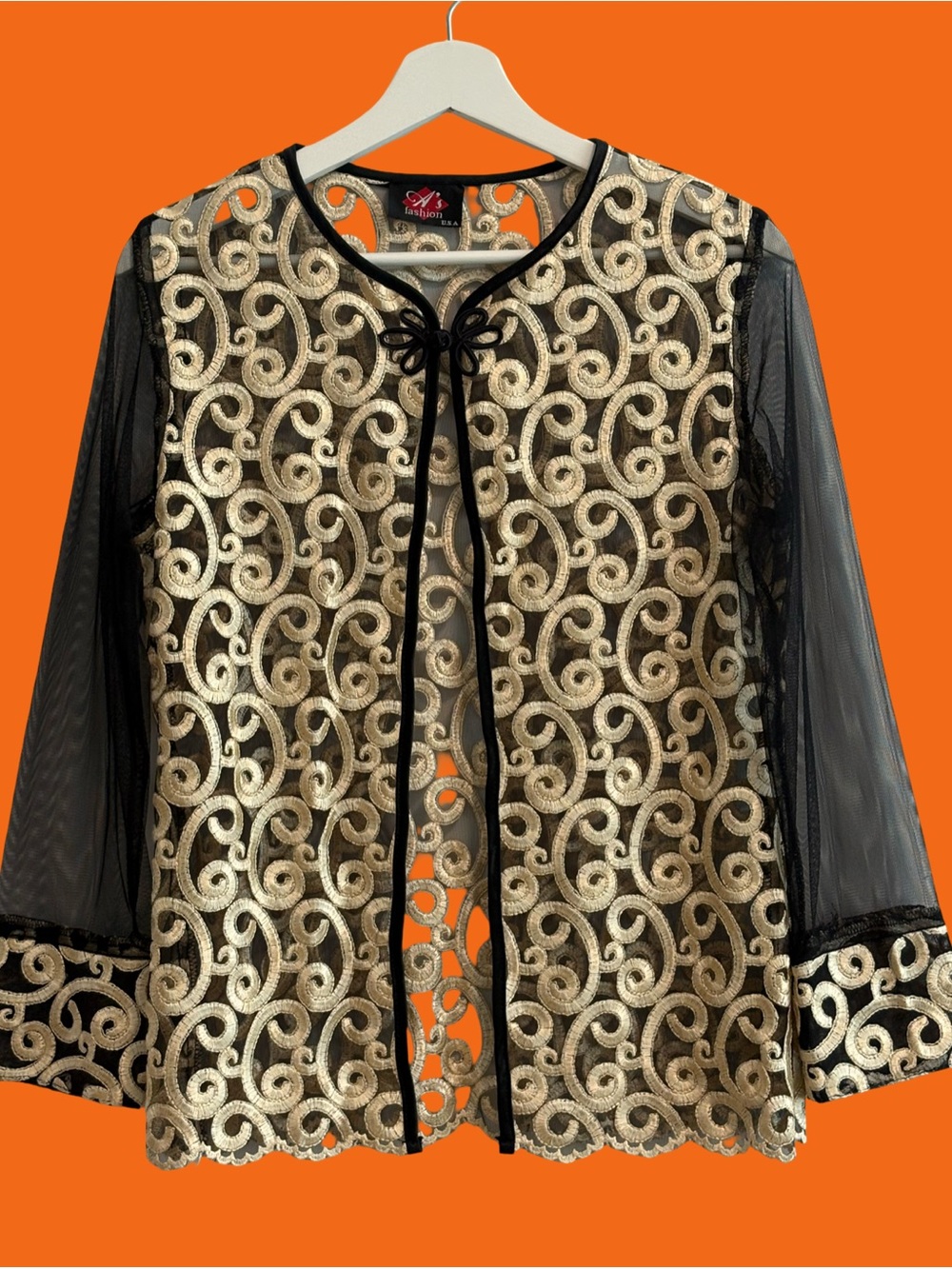 Vintage Elegant Black & Gold Embroidered Sheer Jacket - Designer Style